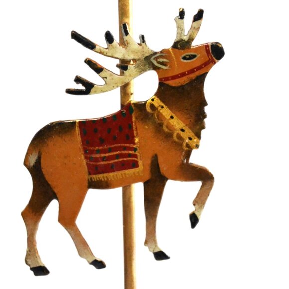 Pair Of Brass Candleholders With Reindeer Christmas Decor - Picture 4 of 6